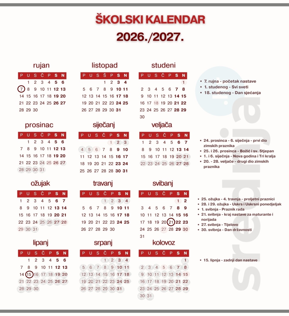 kalendar rada 2026./2027.
